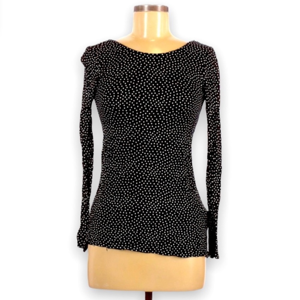 Zara WB Collection Black Polka Dot Sheer Scoop Neck Long Sleeve Stretchy Top - Picture 4 of 8